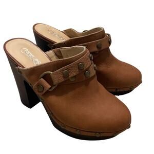 Carlos Santana Platform Mule Clogs Floret Super High Heels Leather Tan Sz 8.5